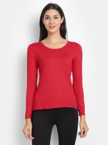 Bamboo Fabric Women's Full Sleeves T-Shirt Red