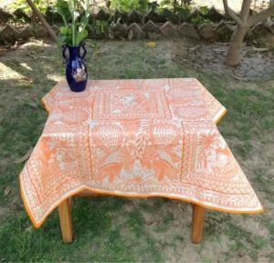 Orange Madhubani Table Cloth