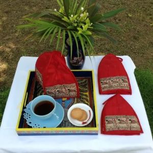 Red Madhubani Tea Cozy Set
