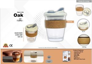 round oak glass mug cork grip flip lid