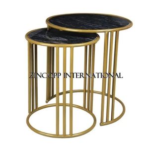 Iron / Marble Black &amp;amp; Gold Zincopp Side Table Set