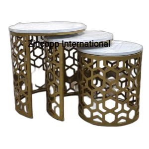 Nesting Table Set Of 3 With Wood Top High Gloss