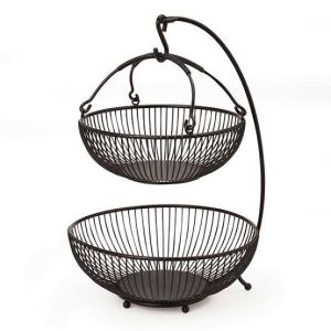 Iron 2 tier bowl Basket with stand