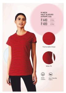 F/S - 110 Ladies Round Neck Stripe T-shirt