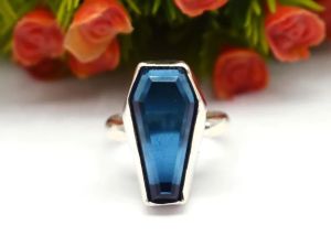 925 Sterling Silver London Blue Quartz Coffin Handmade Ring