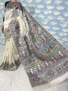 Madhubani Hand Painted Pure Raw Silk Saree