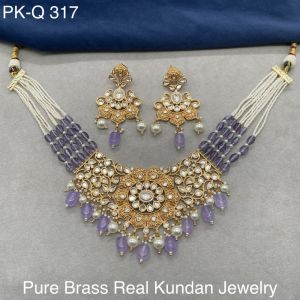 Pure Brass Real Kundan Beaded Choker Set