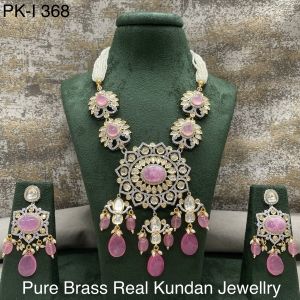 Pure Brass Real Kundan Beaded Pendant Necklace Set