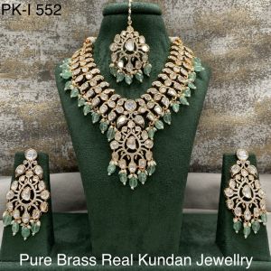 pure brass real kundan carat plated heavily stuffed necklace set