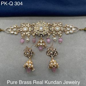 Pure Brass Real Kundan Choker with Earrings