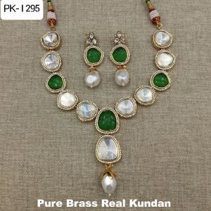 Pure Brass Real Kundan Colored Necklace set