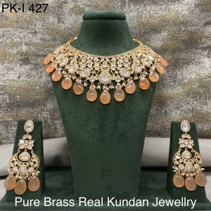 Pure Brass Real Kundan Heavy Necklace Set