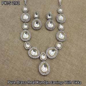 pure brass real kundan single line necklace set