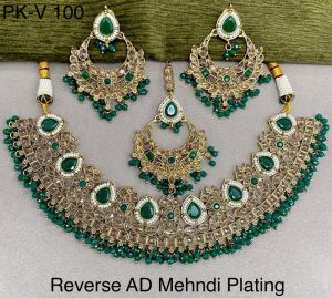 Reverse AD Mehndi Plated Necklace Set