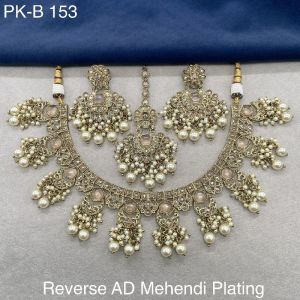 Reverse AD Mehndi Plating Necklace Set