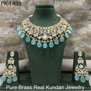 Two Toned Plated Pure Brass Real Kundan Necklace Set