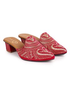 The Desi Dulhan Ladies Ethnic Embellished Heel Mules with Resin Sole