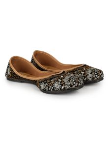The Desi Dulhan Women Black Copper Ethnic Embroidered Jutti with PVC Sole