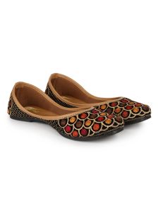 The Desi Dulhan Women Black Multi Ethnic Embroidered Jutti with PVC Sole