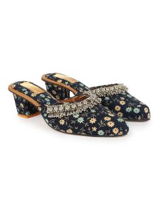 The Desi Dulhan Women Blue Ethnic Payal Heel Mules with Resin Sole
