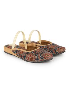 The Desi Dulhan Women Blue Multi Ethnic Synthetic Flat Mules with PVC Sole