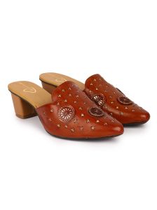The Desi Dulhan Women Brown Ethnic Synthetic  Heel Mules with Resin Sole