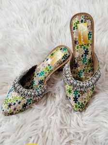 The Desi Dulhan Women Embellished Heel Mules with Resin Sole