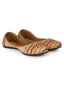 The Desi Dulhan Women Golden Ethnic Embroidered Jutti with PVC Sole