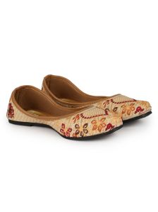 The Desi Dulhan Women Golden Ethnic Embroidered Jutti with PVC Sole_1247