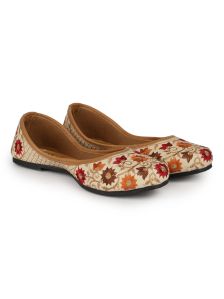 The Desi Dulhan Women Golden Ethnic Embroidered Jutti with PVC Sole _ E1