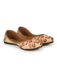 The Desi Dulhan Women Golden Ethnic Embroidered Jutti with PVC Sole - E6