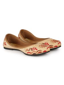 The Desi Dulhan Women Golden Ethnic Embroidered Jutti with PVC Sole - E8