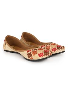 The Desi Dulhan Women Golden Ethnic Unique Embroidered Jutti with PVC Sole