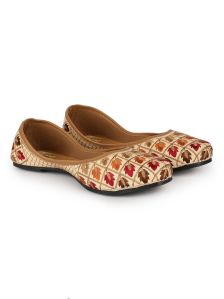 The Desi Dulhan Women Golden unique Embroidered Jutti with PVC Sole