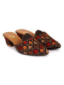The Desi Dulhan Women Multi Ethnic Embellished Heel Mules with Resin Sole