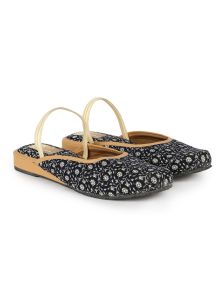 The Desi Dulhan Women NavyBlue Ethnic Synthetic Flat Mules with PVC Sole