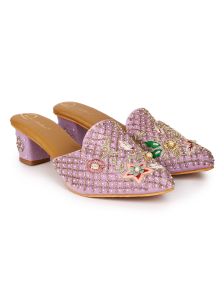 The Desi Dulhan Women Purple Ethnic Embellished Heel Mules with Resin Sole