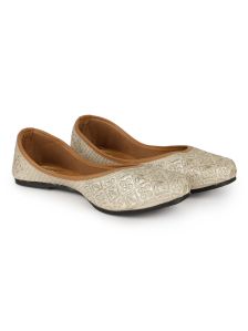 The Desi Dulhan Women Silver Ethnic Embroidered Jutti with PVC Sole