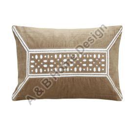 Applique Embroidered Beige Rectangle Cushion Cover