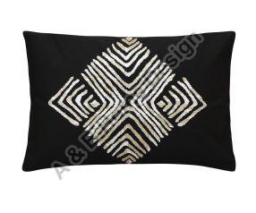 Phulkari Dori Embroidered Black Rectangle Cushion Cover
