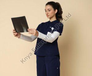 Knya Classic Womens Navy Blue 5-Pocket Mandarin Collar Scrub Suit