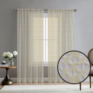 Light Yellow and White Polyester Window Curtain