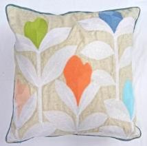 Off White Leaf Printed Cotton Cushion Cover