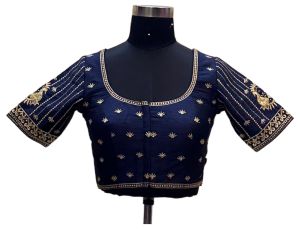 Navy Blue Raw Silk Blouse