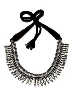 nl964blk black thread oxidized silver beaded necklace