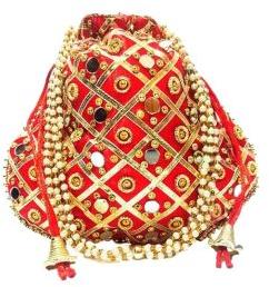 Red Athizay Polyester ptl01078 Potli Bag, Technics : Attractive Pattern, Handloom, Washed