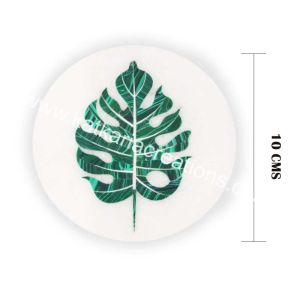 Marble coaster with green leaf inlay