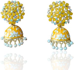 Meenakari Jhumka Earrings With Studded Stones