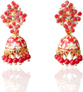 Meenakari Studded Stone  Jhumka Earrings