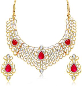 Sukkhi Gold Platted Necklace Set For Women | White Stone